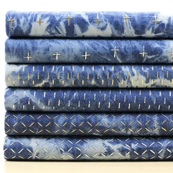 Bronzing Denim Fabric Diamond Grid Strip By The Meter for Jeans Coat Clothes Bags DIY Sewing Fashion Hats Tie-dye Cloth Blue