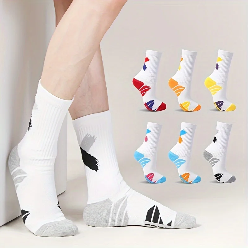 6 pairs of socks for men's sports socks. Summer Youth Mid tube Anti odor, Breathable, Comfortable. Mixed colors for men's long s