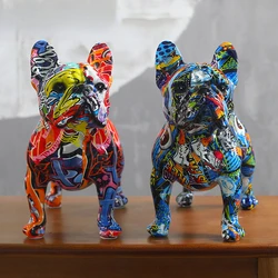 Bunte stehende Statuendekoration aus Kunstharz mit französischer Bulldogge, DIY-Graffiti-Kunsthandwerk für Hunde, Desktop-Tierstatuen-Ornament.