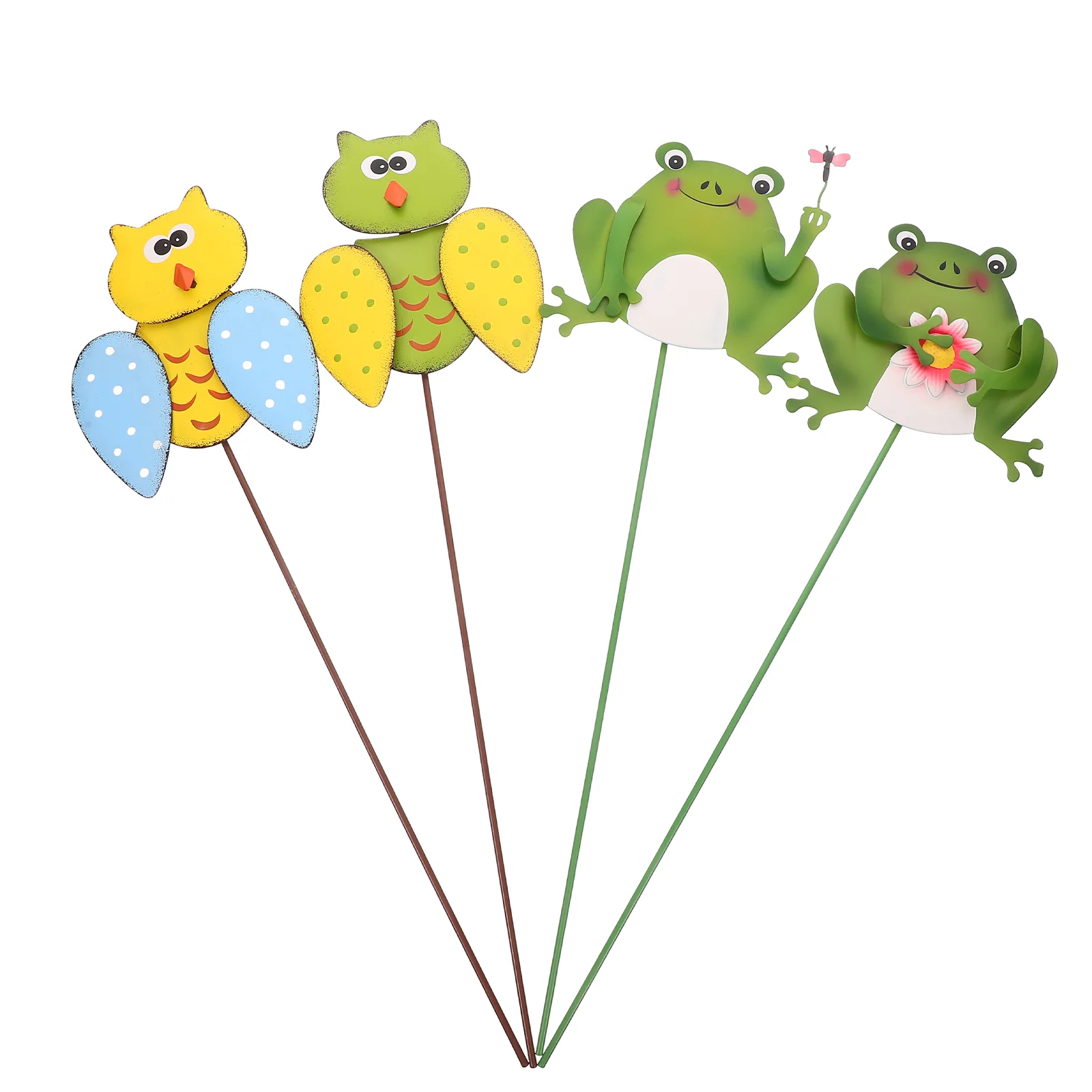 

4 Pcs Outdoor Decorative Crafts Garden Lawn Sign Yard Animal Stake Sculpture Courtyard Inserted Ornament Frog Wood Pile