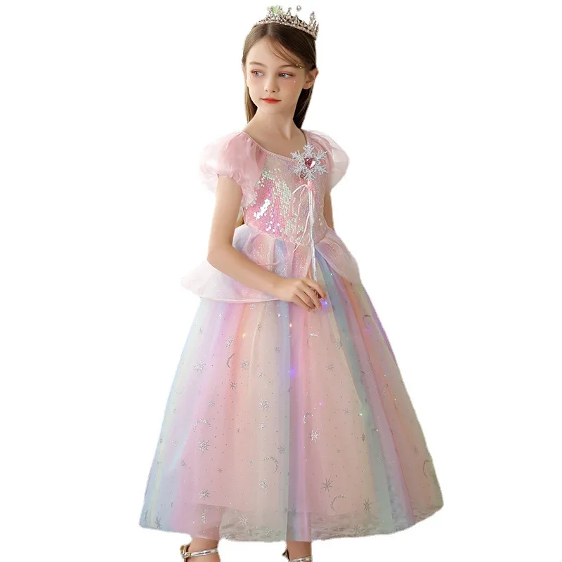 Summer Girls\' Dress New Ice and Snow Fantasy 2 Girls\' Princess Dress Aisha Pink Colorful Children\'s Birthday Performance Dress