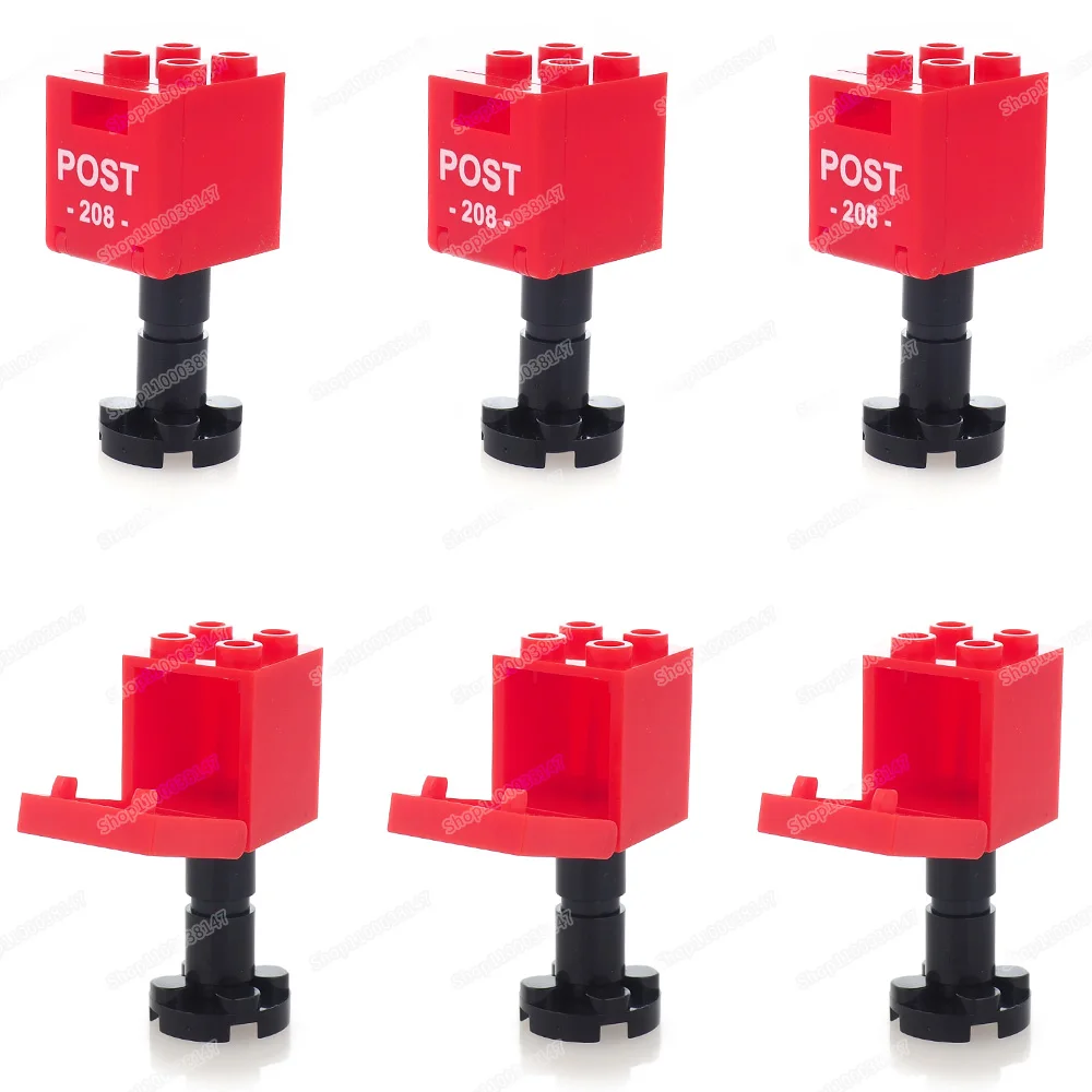 Mini Red Mailbox Building Block Assemble Moc City Figures House Doorway Inbox Diy Model Modelling Children Christmas Gifts Toys