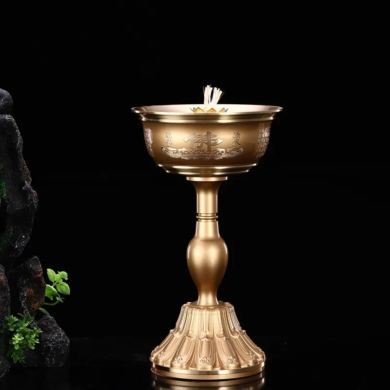 Brass Heart Sutra Oil Lamp Buddhist Home Decor Ornament Traditional Craftsmanship Religious Supply Direct Factory Wholesale