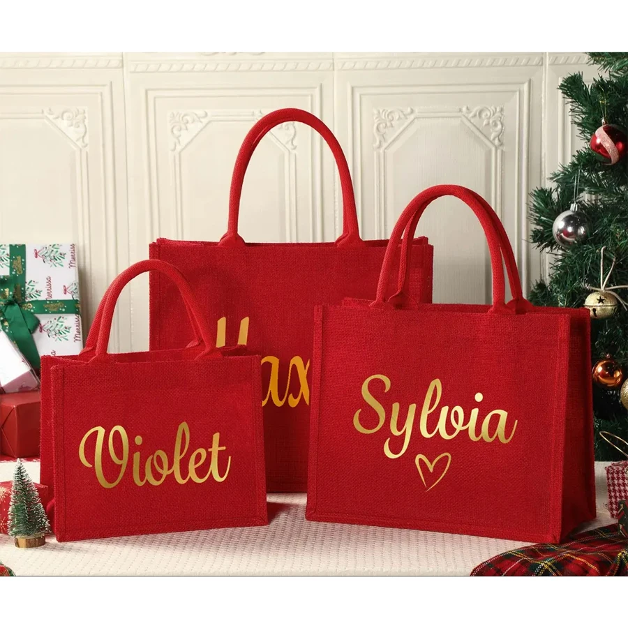

Personalized Tote Bag with Name, Red Tote Bag Custom Gift Bag for Holiday Gift Bags, Party Favor Bags, Christmas Gift Bags