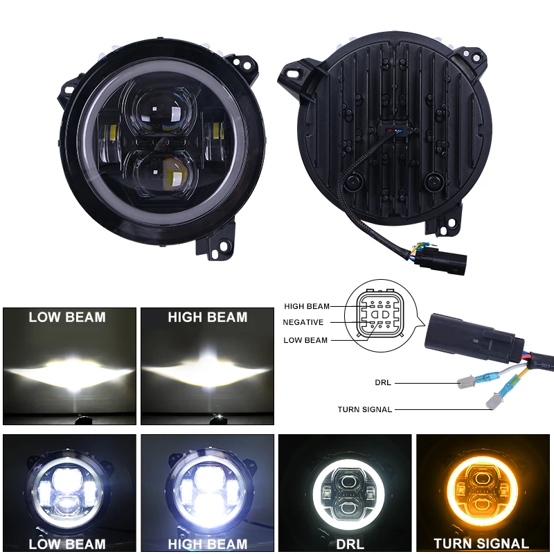 Auto Drive Systems Led Car Lights Lamps H4 Focos 9'' 9 Inch Round Led Sealed Beam Headlight Bulb Halo Light Lamp