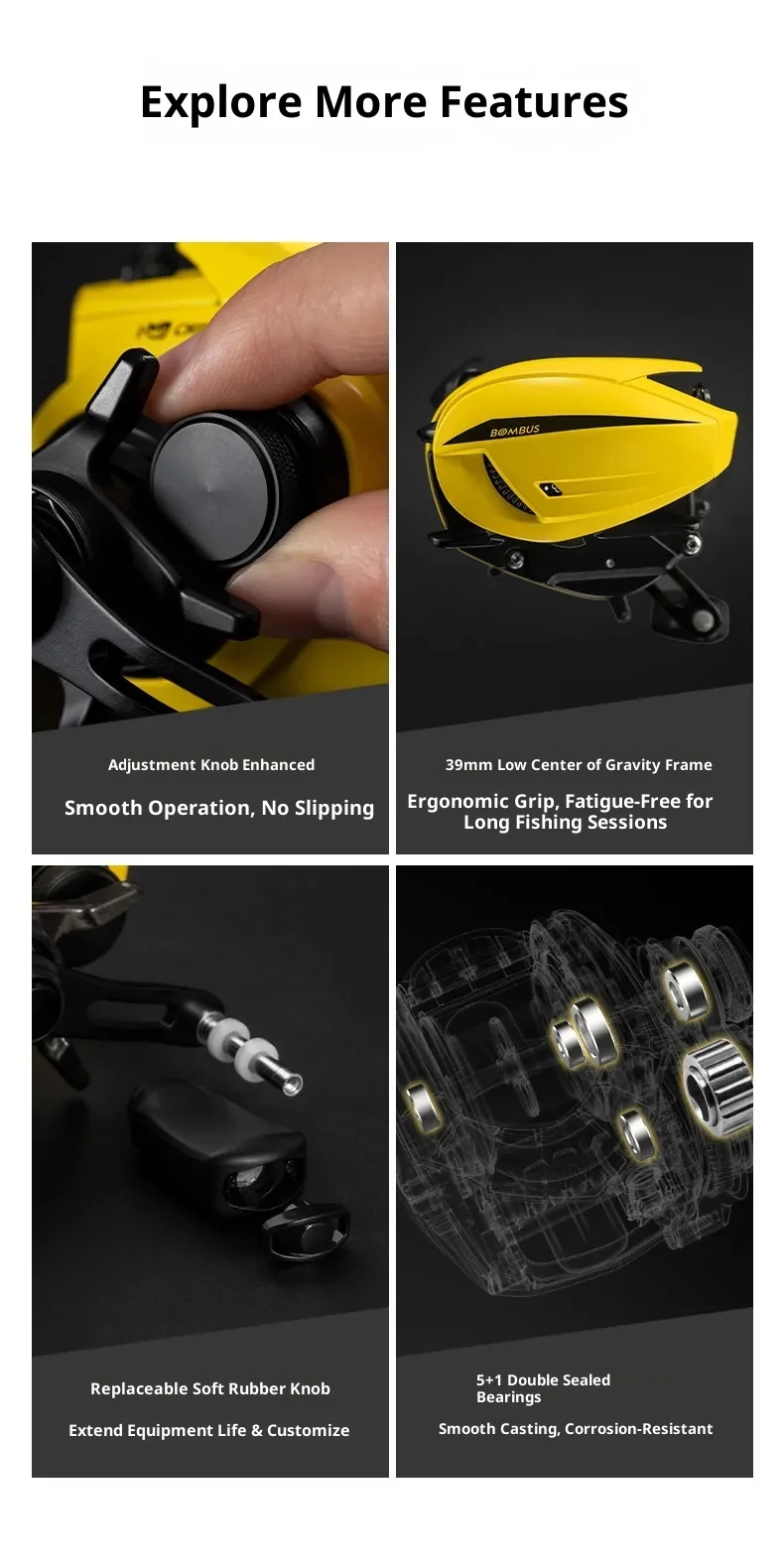 CHILENT Bumblebee Baitcasting-Rolle Ultraleicht Kurze Achse Anti-Rückstoß Lange Wurfweite Micro Lure Stream Allzweck-Angelrolle – Detail 25
