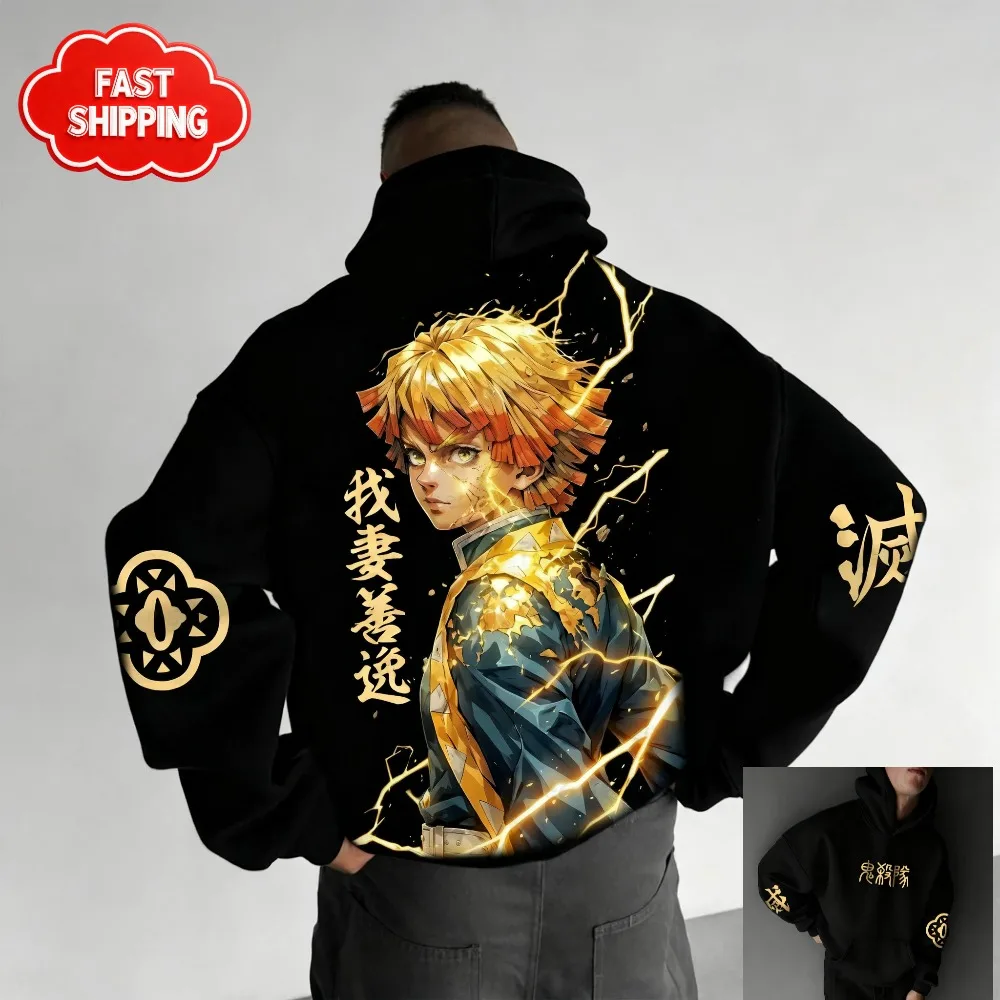 Demon Slayer Anime Felpa con cappuccio versatile Nezuko Kamado Graphic Uomo Donna Felpa in cotone oversize Comfort Fit Unisex Streetwear