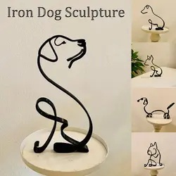 Modern Animal Sculpture Abstract Dog Ornament Wrought Iron Bulldog Dachshund Labrador Chihuahua Pastoral Dog Simple Art Figurine