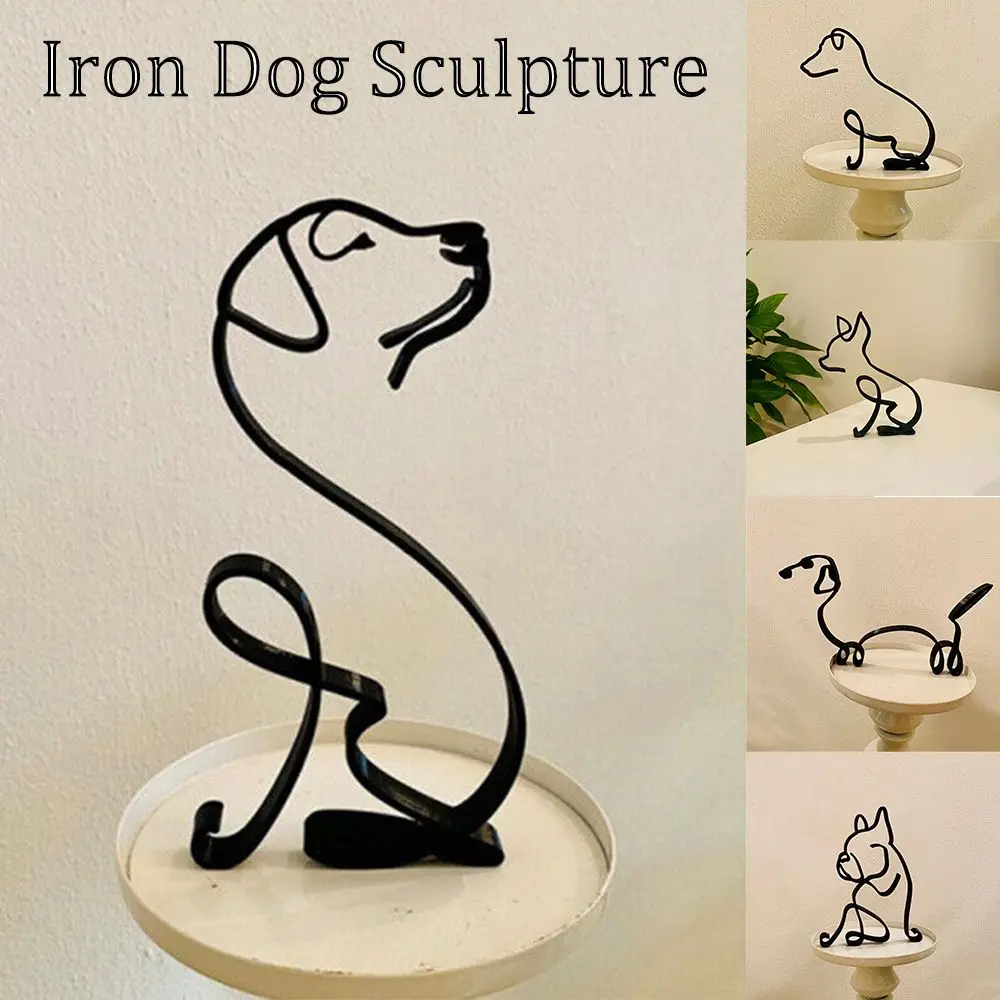 Modern Animal Sculpture Abstract Dog Ornament Wrought Iron Bulldog Dachshund Labrador Chihuahua Pastoral Dog Simple Art Figurine