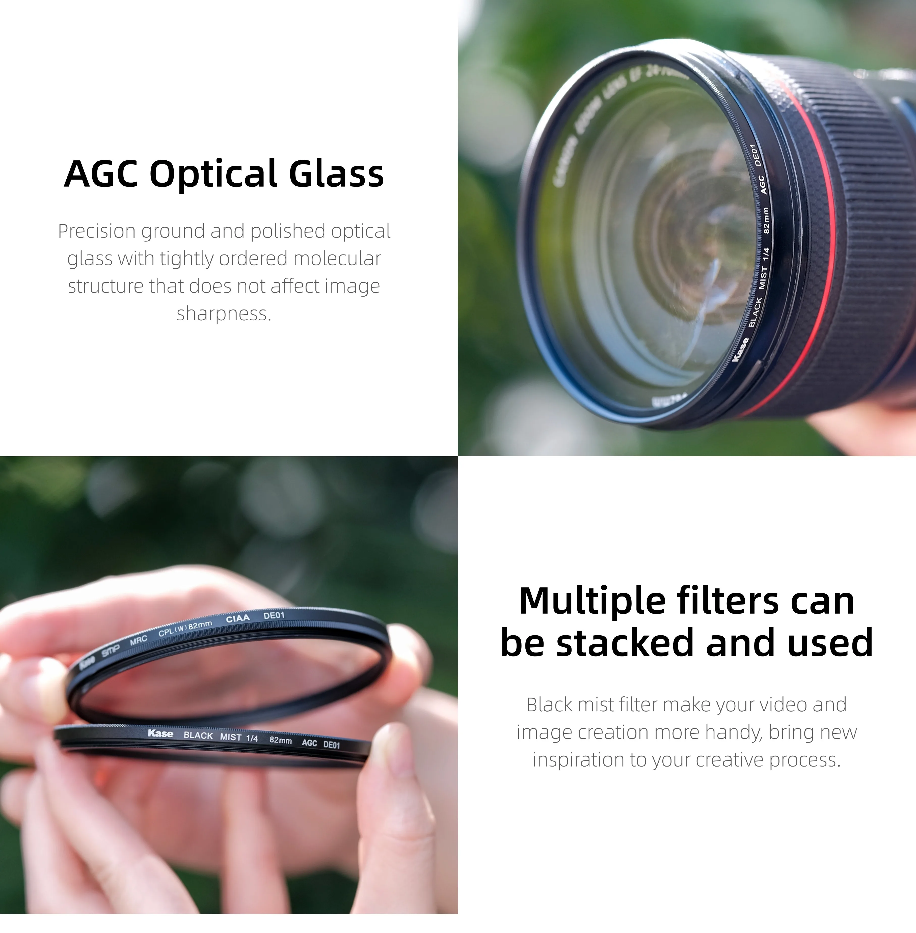 Kase Black Mist AGC Filter 43mm 58mm 62mm 49mm 67mm 72 77 82mm 1/4 1/8 1/2 Diffusion Camera Filter Ultra Slim Portrait