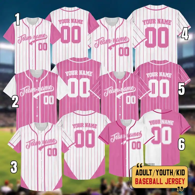 Personalized White Pink Collection Baseball Jersey Custom Team Name Number Color Baseball Shirt For Girl Woman Matching Outfit