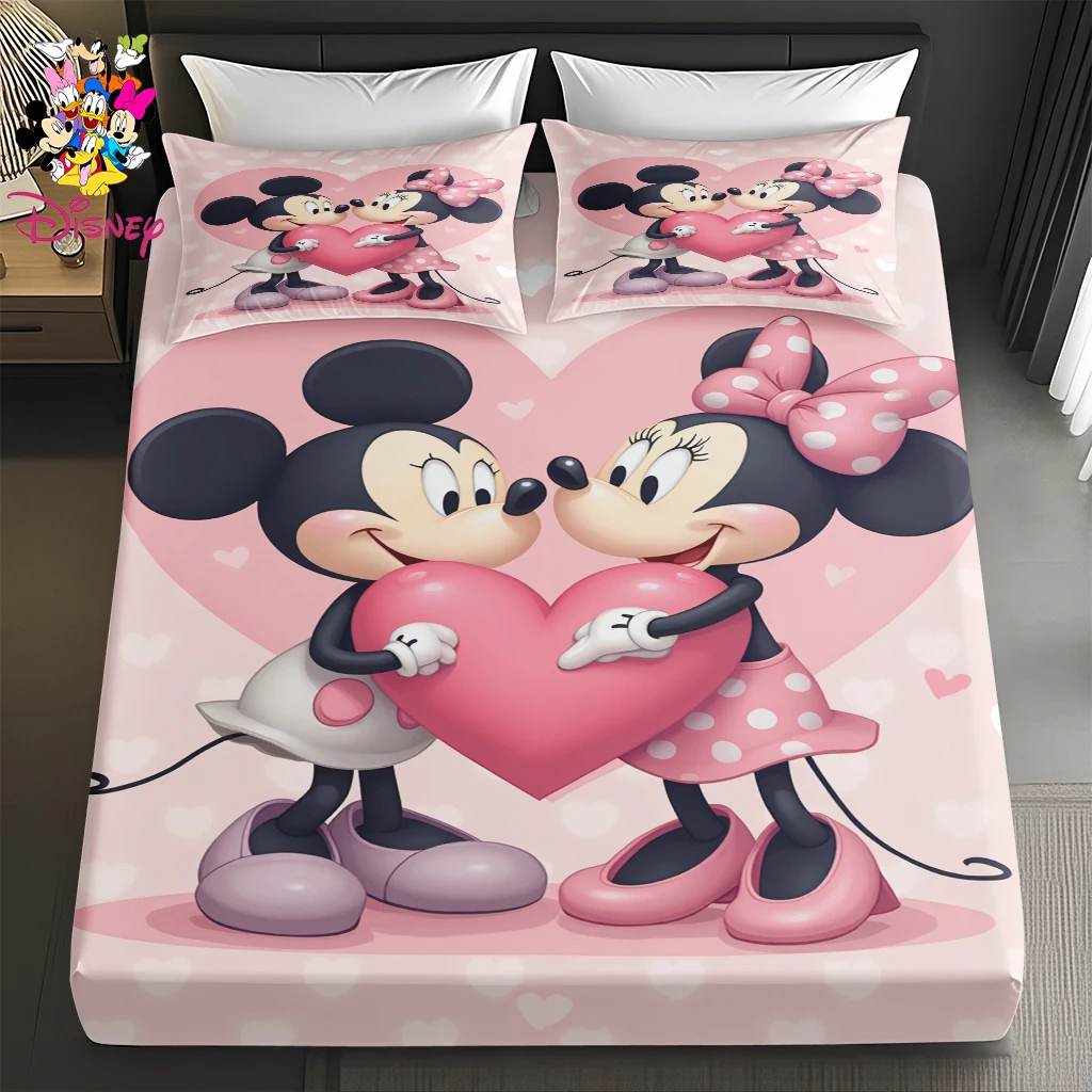 2/3 قطعة مجموعة ملاءات ديزني ميكي وميني ذات طابع قلب 100% بوليستر صديقة للبشرة وقابلة للتنفس