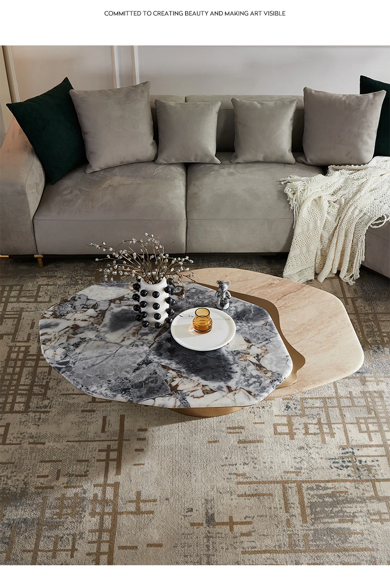 Marble living room special-shaped stainless steel creative light luxury designer high-end combination coffee table