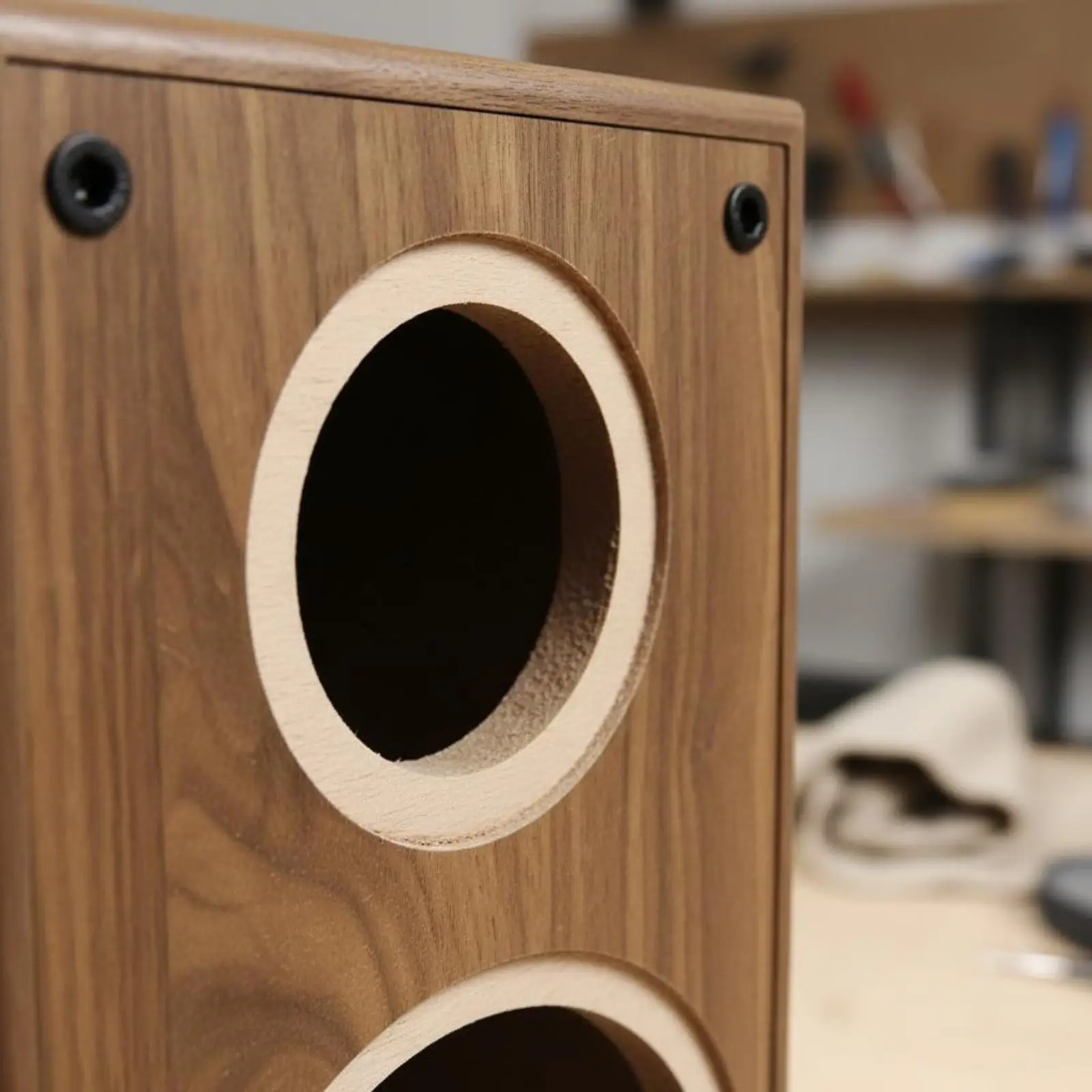 Compact Vented Audio Cabinet HDF Wood Texture Bookshelf Speaker Box for Custom Home Theater Build