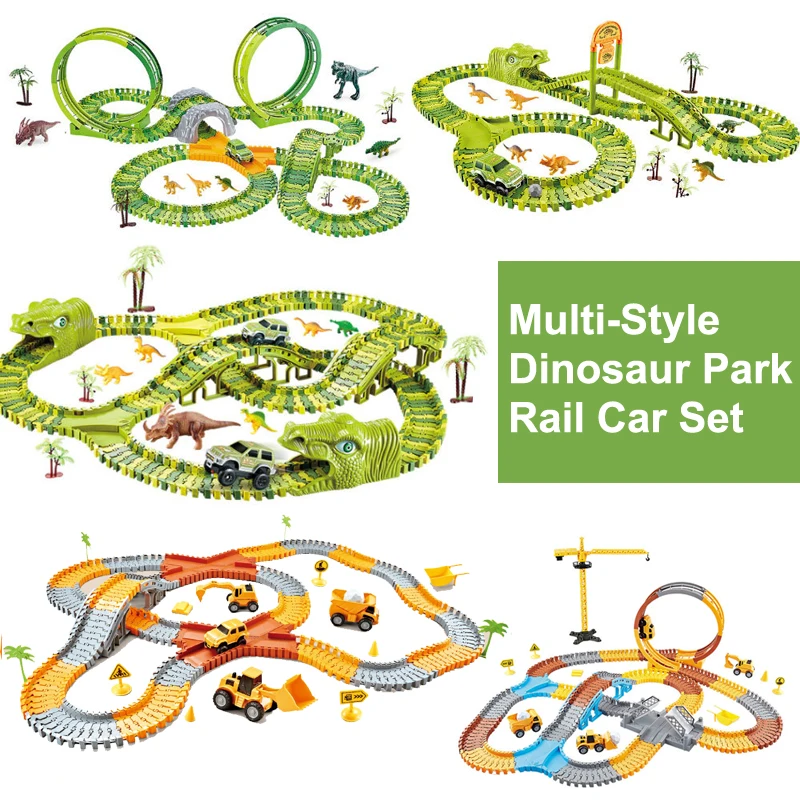 Ensemble de voiture sur rail de parc de dinosaures, ensemble de jouets de voiture sur rail de dinosaure électrique de parc d'attractions de grande roue pour enfants assemblé polyvalent, L001-X
