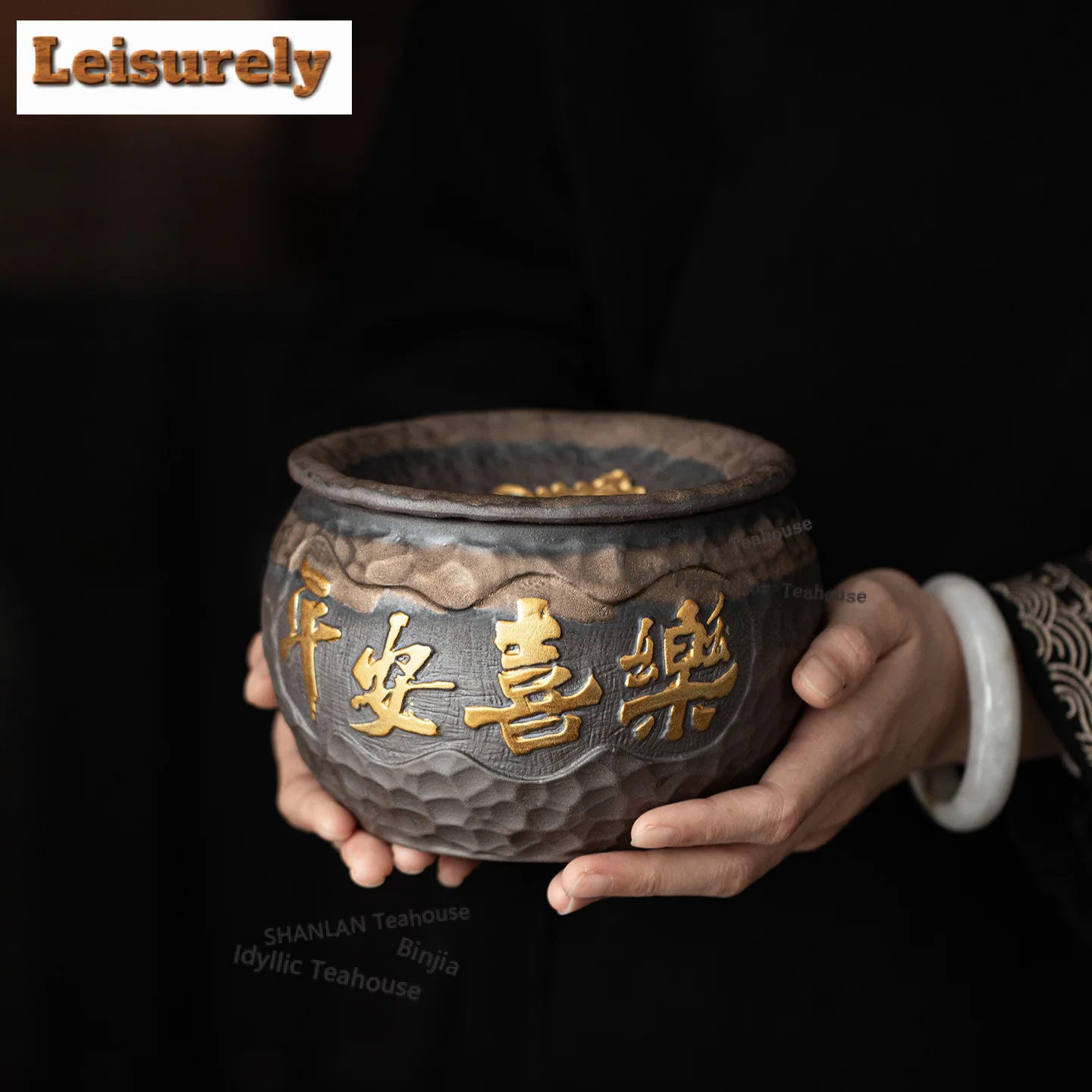 

750ml Coarse Pottery Gilded Jianshui Aesthetic Tea Washing Basin Writing-brush Washer Water Washing Slag Tank Chaxi Ornaments