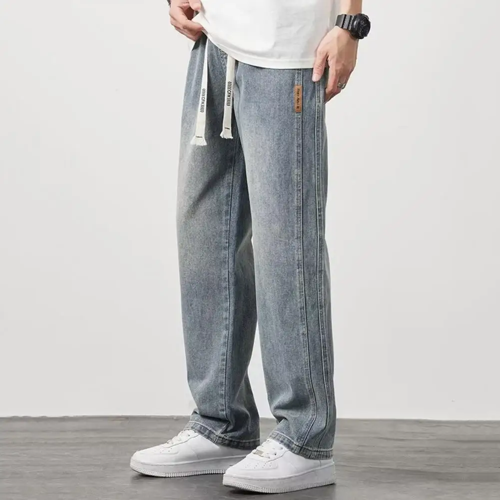 Jean Non déformé pour hommes, couleur dégradée, polyvalent, taille élastique, pantalon en Denim, cordon de serrage réglable, couleur unie pour décontracté