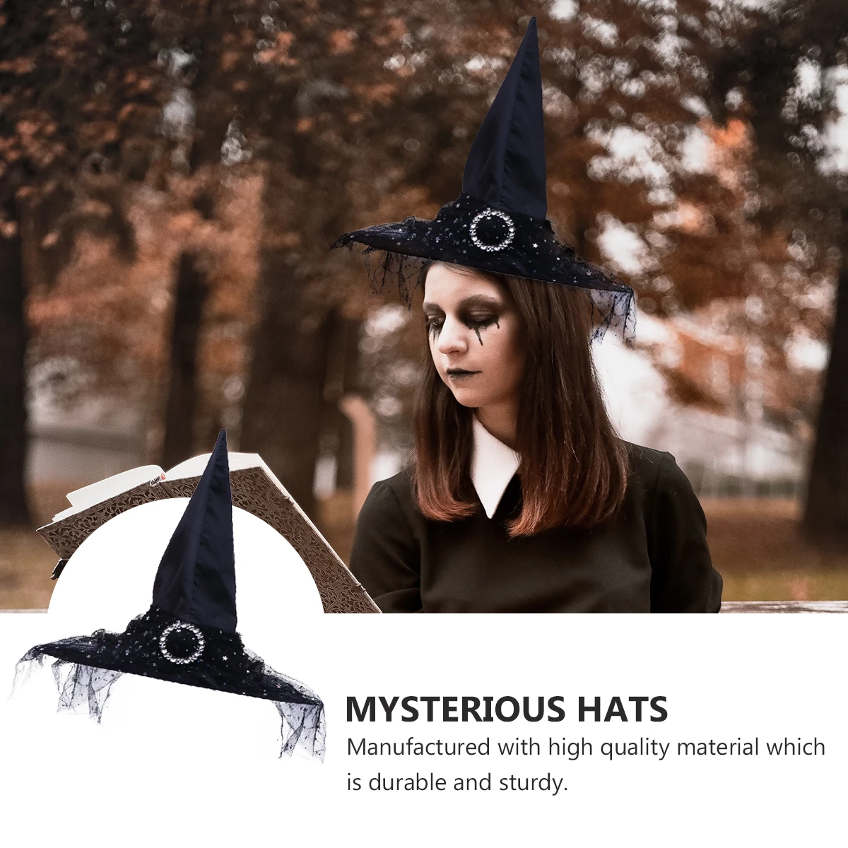 

2pcs Universal Chic Witch Hats Mysterious Costume Headwear Halloween Party Accessories Black Durable Unisex Adult Kids Gift Idea
