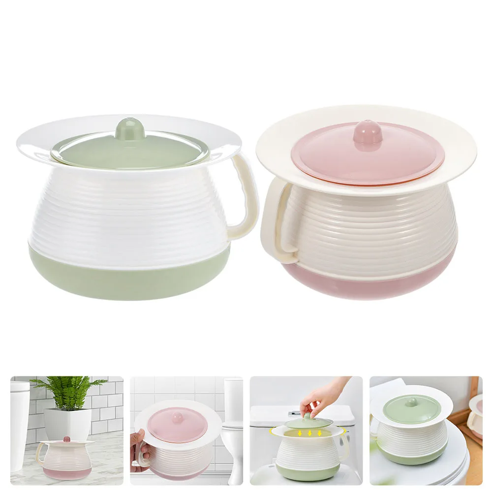 2 قطعة وعاء مبولة بلاستيكي سميك سطل غرفة محمول للاستخدام المنزلي للطفل البالغين خفيف الوزن ومتين