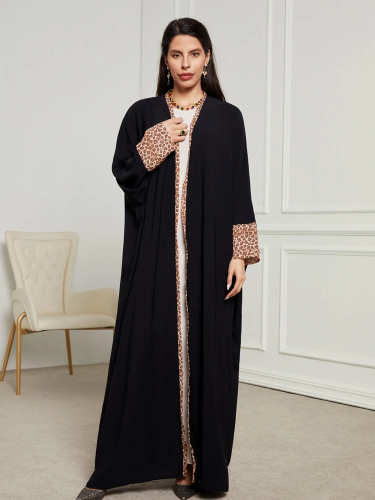 Fashion Leopard Print Muslim Dress Robe Abaya Female Full Length Muslim Outerwear Worship Service Abaya Islamic Outsider Robe