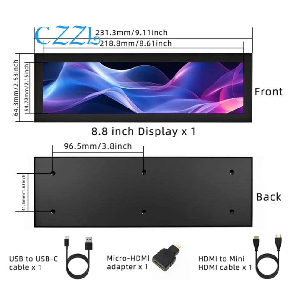 1 قطعة 8.8 بوصة شاشة عرض شريط HDMI ، شاشة الكمبيوتر الثانوية مراقبة في الوقت الحقيقي AIDA64 الهيكل لتقوم بها بنفسك #3