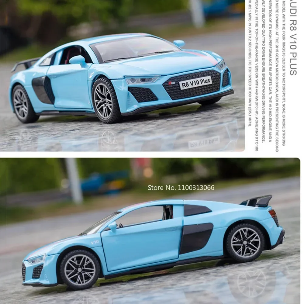 1:32 R8 V10 PLUSモデル おもちゃ 車 ゴムタイヤ 4ドア開閉 スーパーカー プルバック ライト サウンド スポーツカー 幼児 キッズ ギフト