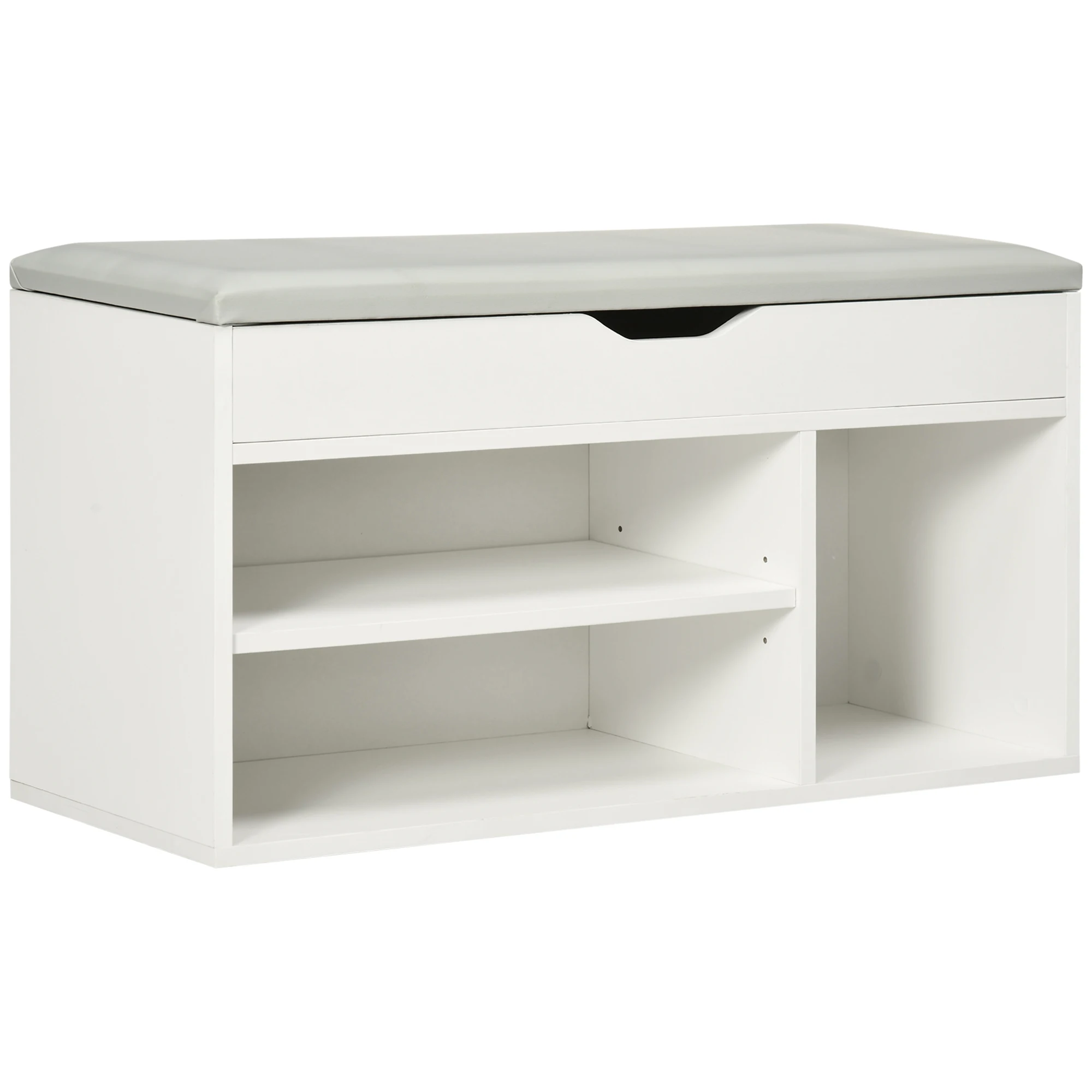 HOMCOM Armario Zapatero para Almacenamiento Banco de Zapatero Organizador con Asiento Estantes Cajón y Cojín 80x30x43cm