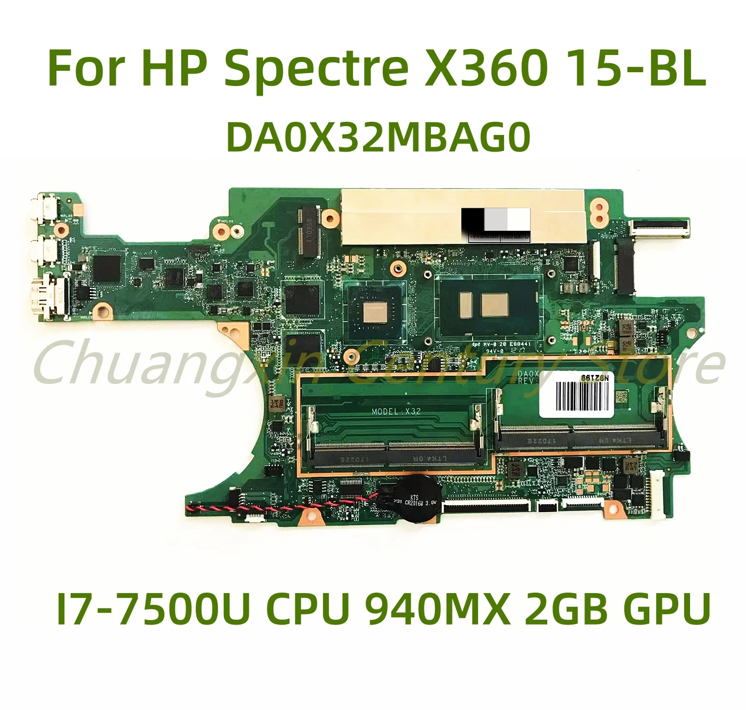 DA0X32MBAG0 motherboard suitable for HP Spectre X360 15-BL laptop with I7-7500U CPU 940MX 2GB GPU 100% Tested Full Work