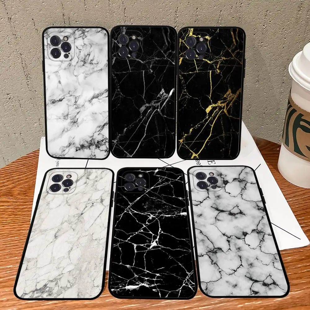 black white Marble crack Phone Case For iPhone 15 14 11 12 13 Mini Pro XS Max Cover 6 7 8 Plus X XR SE 2020 Funda Shell