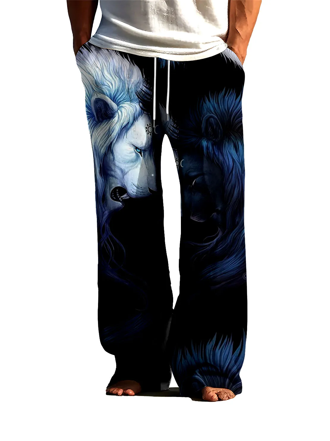 

2025 New Street Trendy Casual Pants Lion Pattern 3D Digital Printed Men's Pants, Fast Drying Non Fading Loose Pants