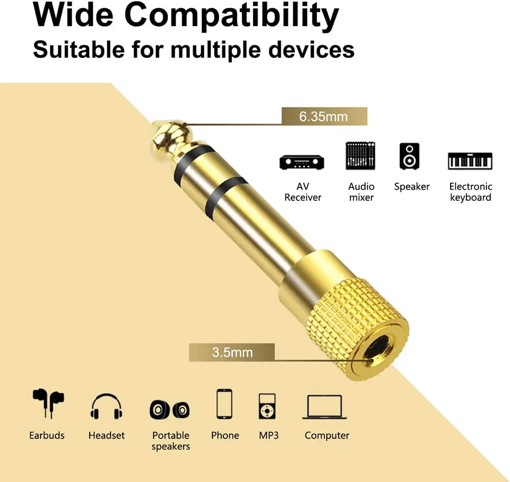 10 Stuks Hifi 1/4 Inch 6.35Mm Mannelijk Naar 3.5Mm Vrouwelijke Stereo Hoofdtelefoon Audio Adapter Versterker Mixer Gitaar 6.35 3.5 Converter