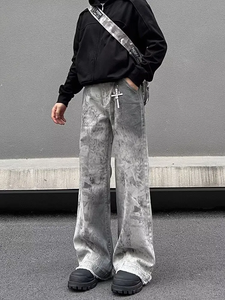 Trashy Y2K 2000S Schlangenmuster Schmutzige Waschung Baggy Jeans Hosen für Männer Kleidung Gothic Vintage Lange Hosen Pantalones Hombre – Detail 14