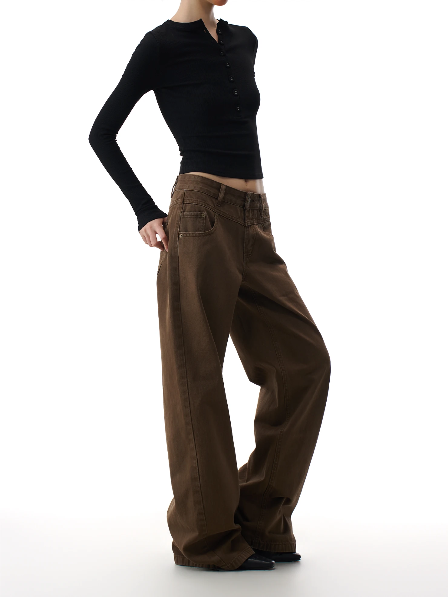 

Женские свободные джинсы с широкими штанинами, весна 2026, новые, коричневые, прямые, повседневные, с естественной талией, из хлопкового денима