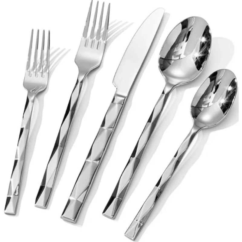 

Elegant 20-Piece Flatware Set for 4: 18/10 Stainless Steel with Diamond Cut, Ideal for Wedding & Entertaining