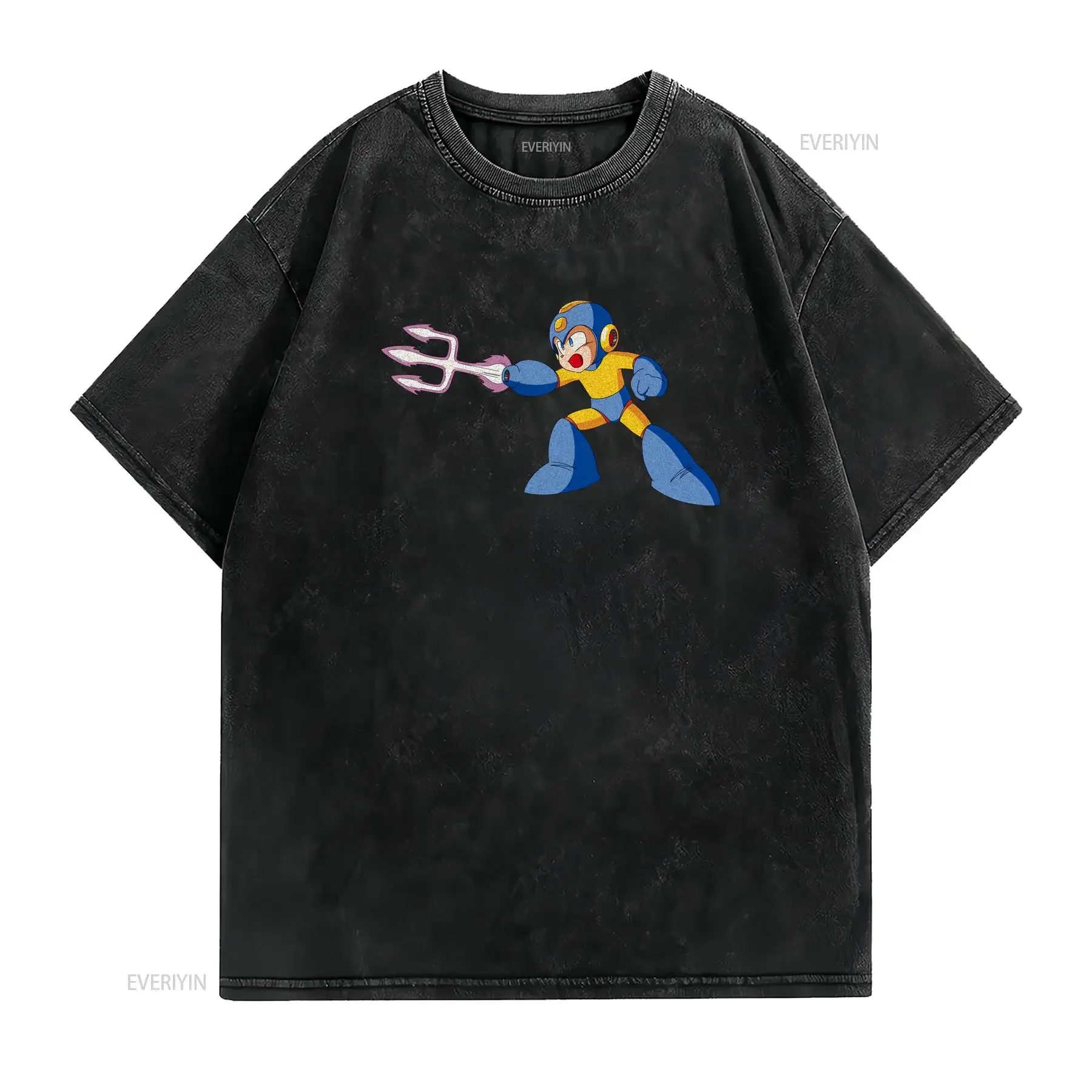 Laser Trident Mega Boy Rockman Premium T shirt Classic Game s vintage Washed Unisex designer clothes Slightly Casual