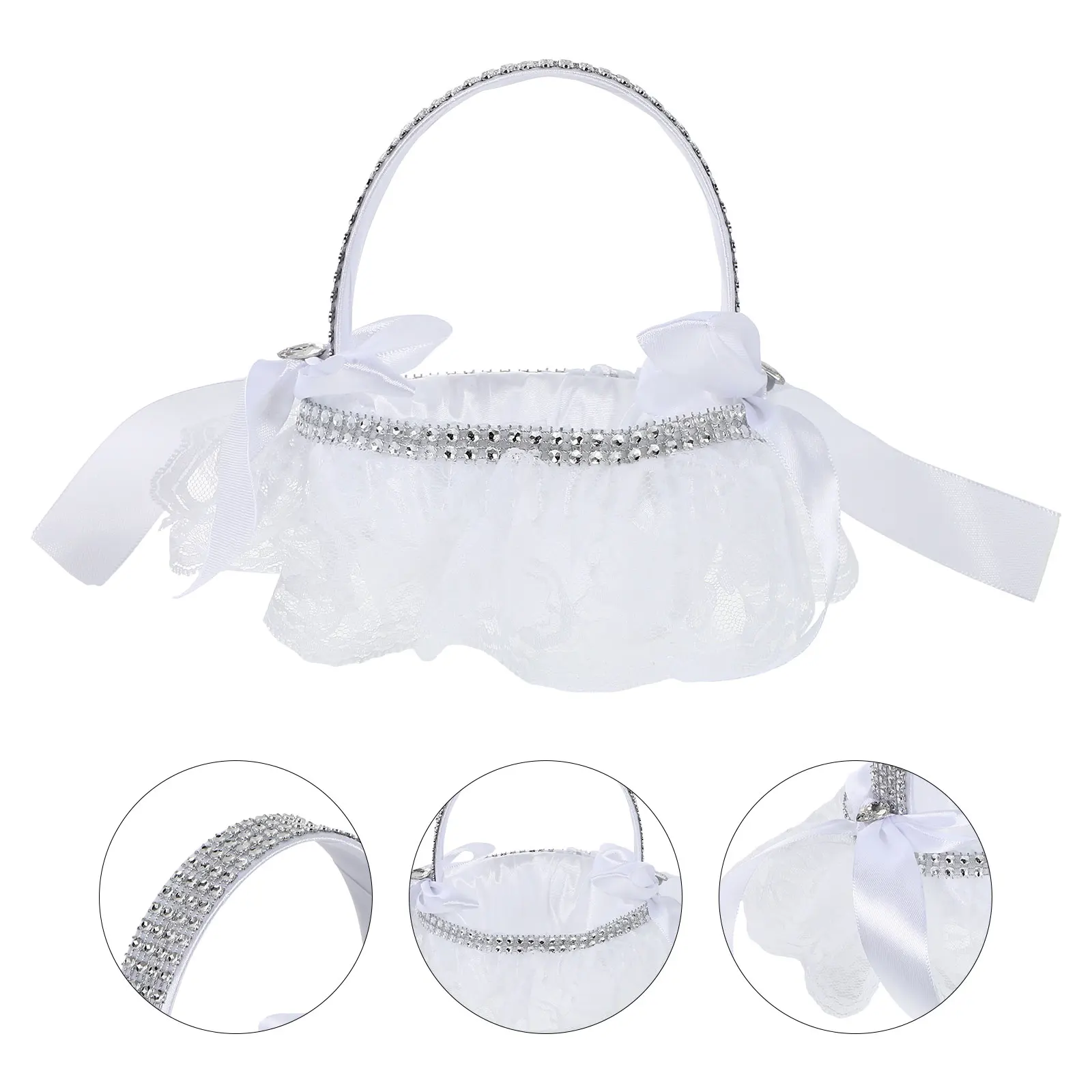 

Lace Wedding Basket Elegant Flower Container White For Ceremony Petals Storage Baskets Multi Purpose Handheld Basket Gift Decor
