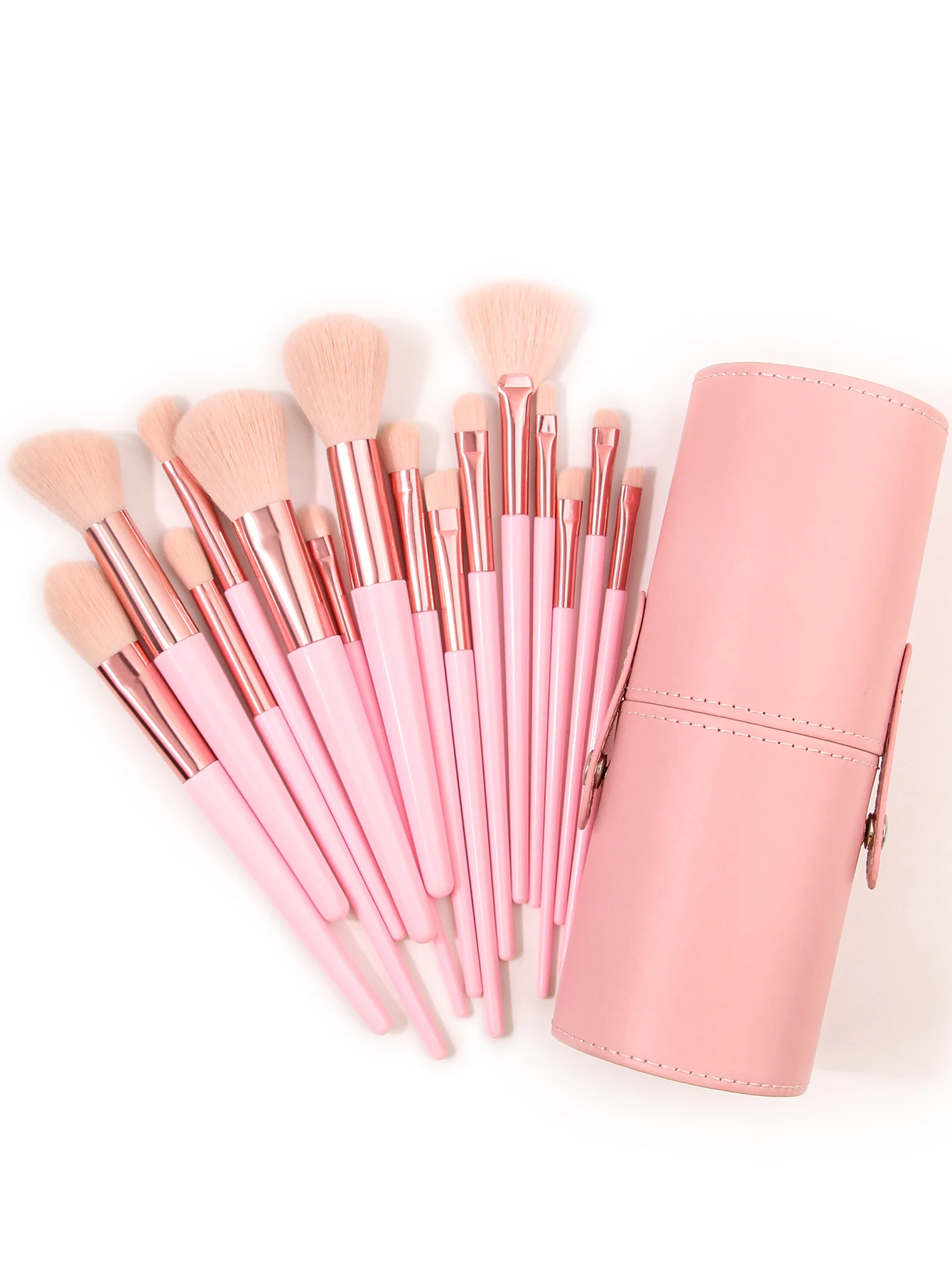 مجموعة فرش مكياج للمبتدئين مكونة من 15 فرشاة مكياج لا تفقد الشعر للفتيات باللون الوردي وفرشاة ظلال العيون وفرشاة أحمر الخدود وفرشاة فضفاضة سهلة الاستخدام ومحمولة