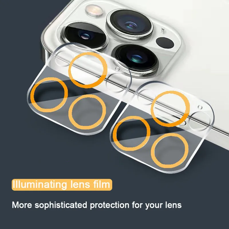 Lovebay Luminous Tempered Glass Lens Protector for iPhone14 13 12 11 Pro Max 12 13Mini 14Plus Clear Glitter Ring Protective Film