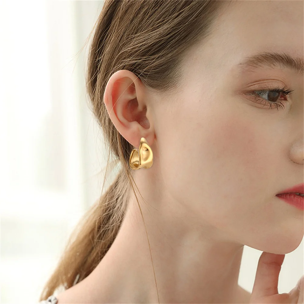 Trends Irregular Geometric  Shape Creole Stud Earrings Gold Color Stainless Steel Unusual Earrings For Woman Ear Creoles YMXE120