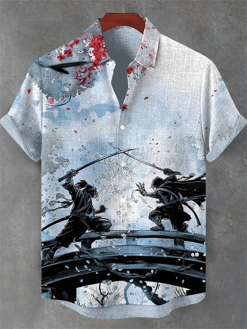 

Летняя мужская рубашка с короткими рукавами, художественный осьминог, 3D принт карпа, льняная рубашка с короткими рукавами, мужская рубашка, гавайский топ