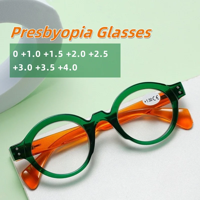 

Trendy and Fashionable Spring Leg Presbyopia Glasses Round Frame and High-definition Anti Blue Light Glasses Diopter To +4.0