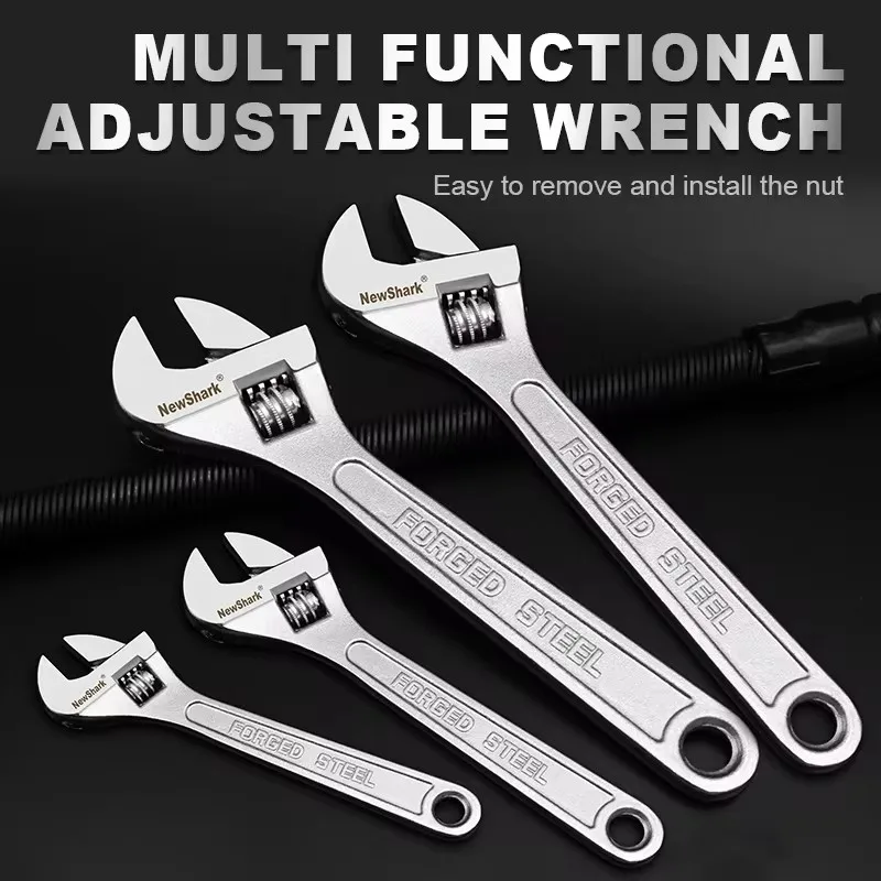 Adjustable Wrench Large Openin Long Handle Universal Spanner Clamp Wrench CR-V Steel Mechanical Workshop Hand Repair Tools