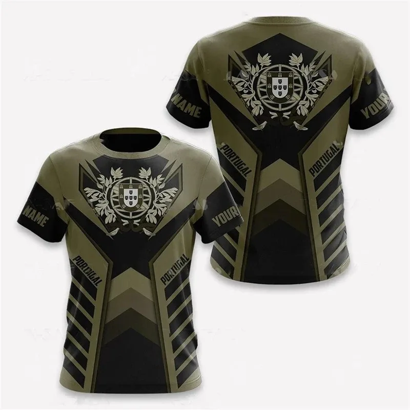 

Футболка с принтом национального герба Португалии для мужчин, уличная футболка с различными узорами, полосатые повседневные футболки с круглым вырезом