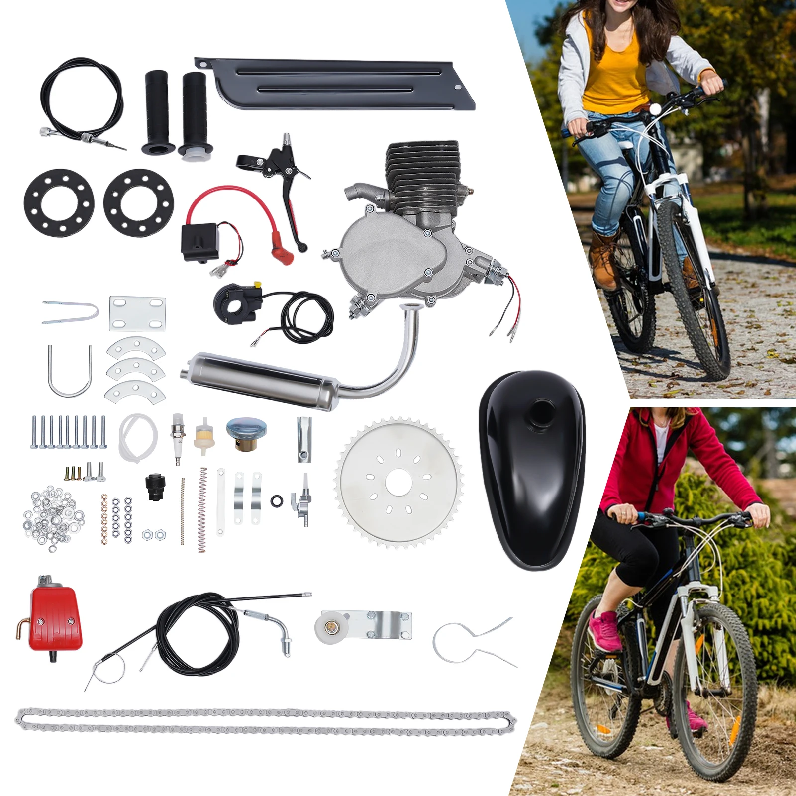 36/44 Tooth 100CC 2-stroke Bike Petrol Engine Set Bicycle Gasoline Engine Kit Modify The Speed Single Cylinder, Air-cooling
