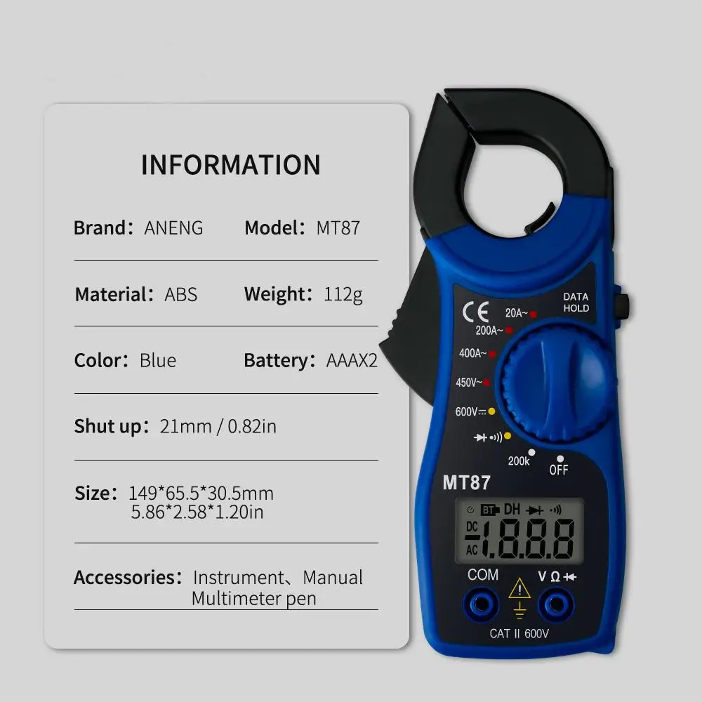 Pince multimètre numérique Portable professionnel Mt87, tension cc Ac, pince de courant, résistance Ohm, testeur électronique