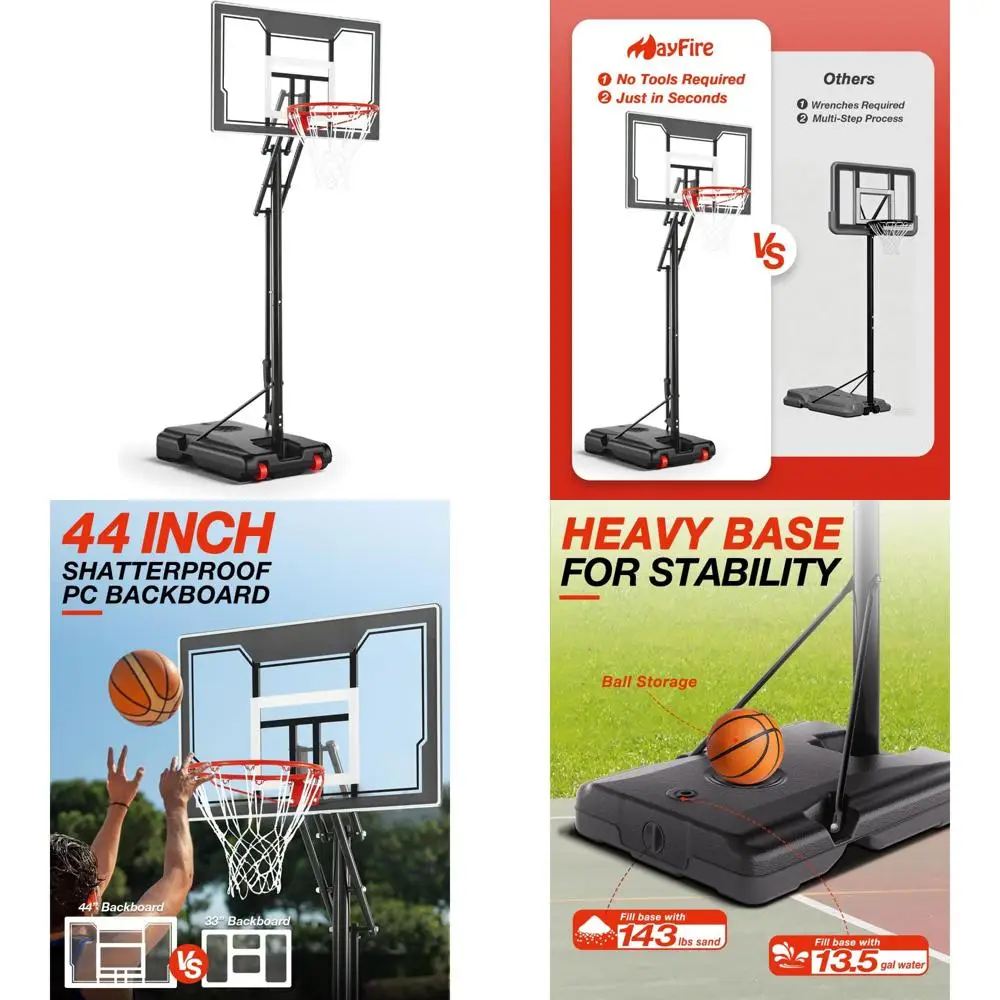 

Portable Adjustable Height Basketball Hoop for Kids, 4-8.5 FT, with 33 Shatterproof Backboard and Long-Lasting Goal System