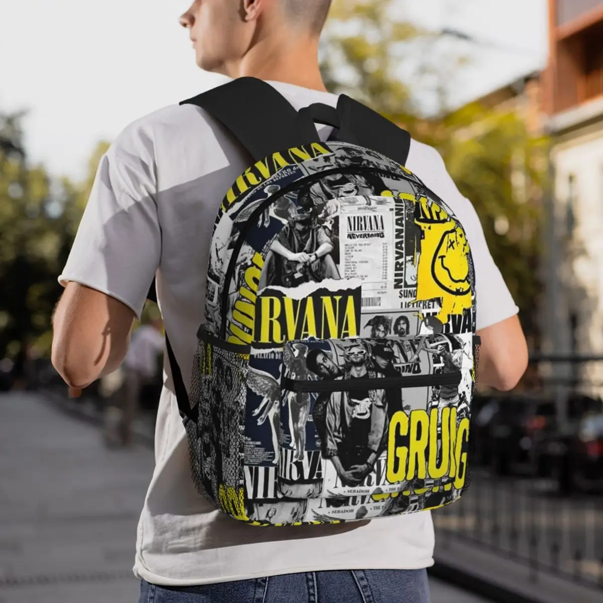 Nirvanas One Sided Smile Backpack Student BookBag Kids School Bag Computer Shoulder Bags for Boys Girls
