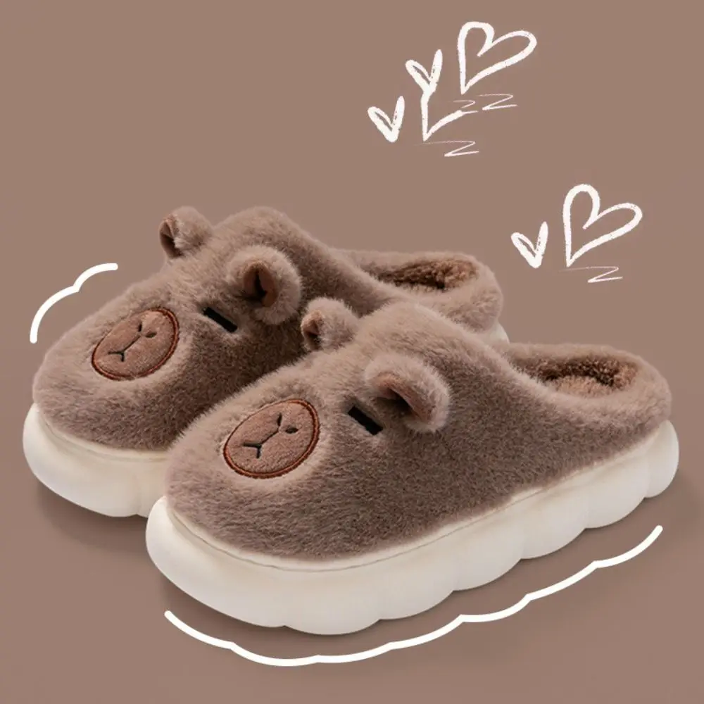 Houseshoes الشتاء كابيبارا النعال رشاقته الدافئة المضادة للانزلاق الكرتون فروي النعال لينة لطيف دفئا المنزل أحذية قطنية زوجين