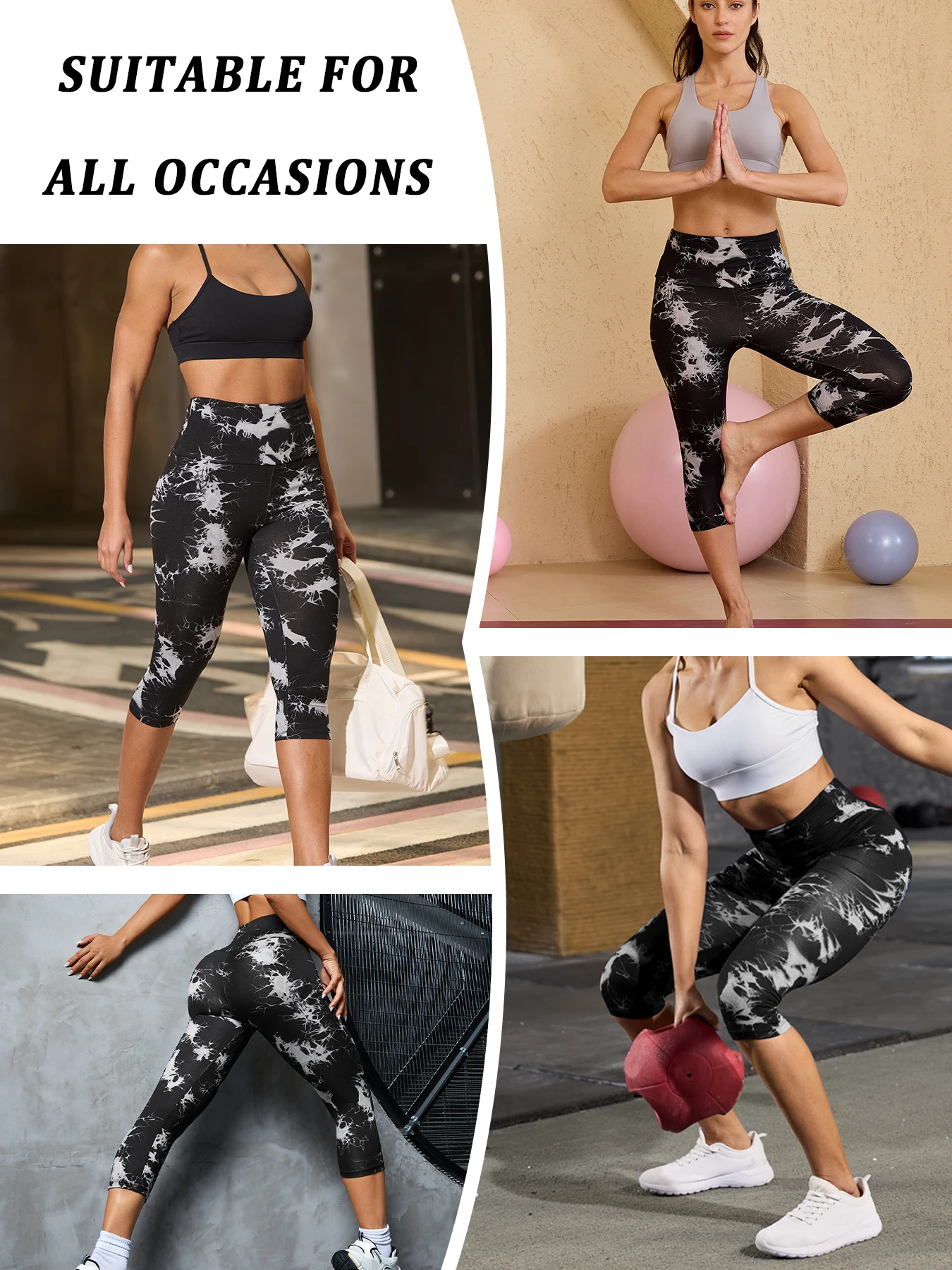 Pantalon capri de Sport taille haute pour femmes, 3 paquets, Super doux, imprimé teinture par nouage, pas transparent, Yoga, Push Up, Gym, Fitness