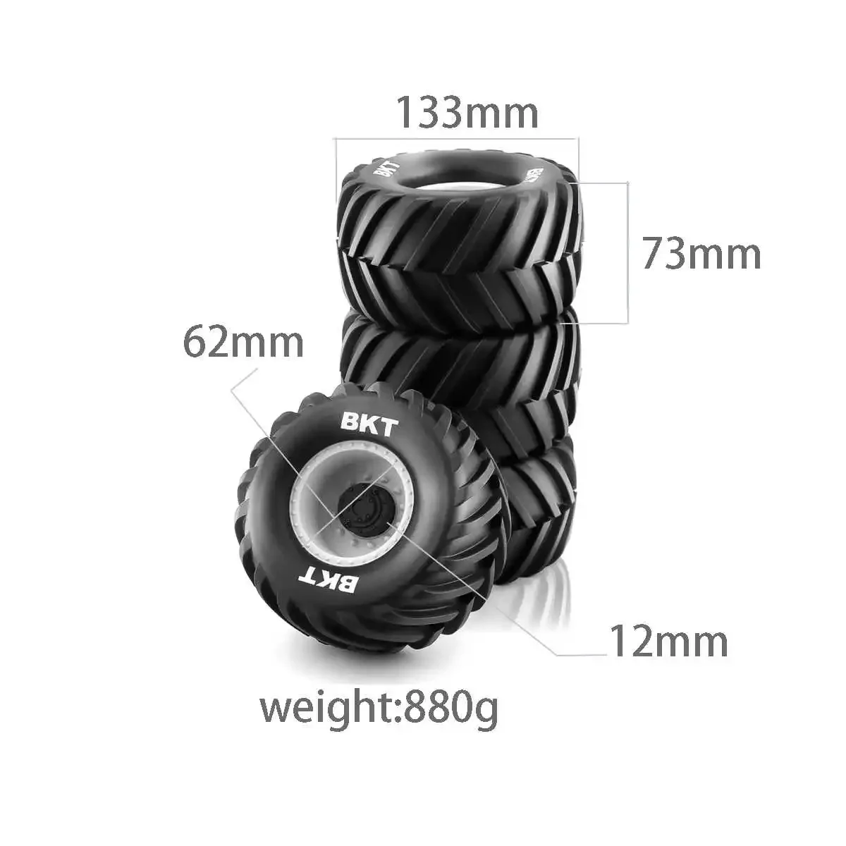 PYFORE モンスタートラックタイヤ 133*73 ミリメートル 12MMAdapter 4 個 1/10 RC モデルモンスタートラックデザートトラックタイヤカーアクセサリー